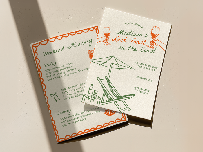 Aperol Spritz Bachelorette Party Invitation & Itinerary Canva Template