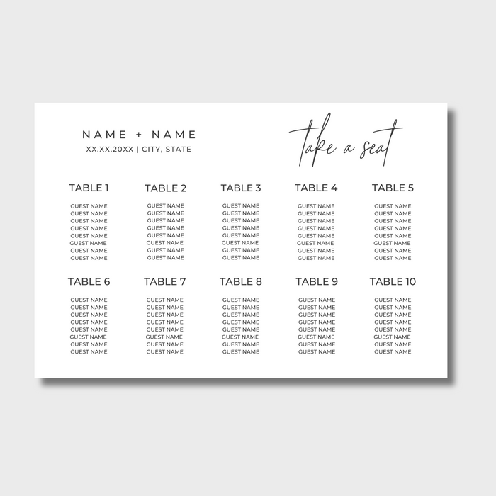 Modern Wedding Guest Seating Chart Template