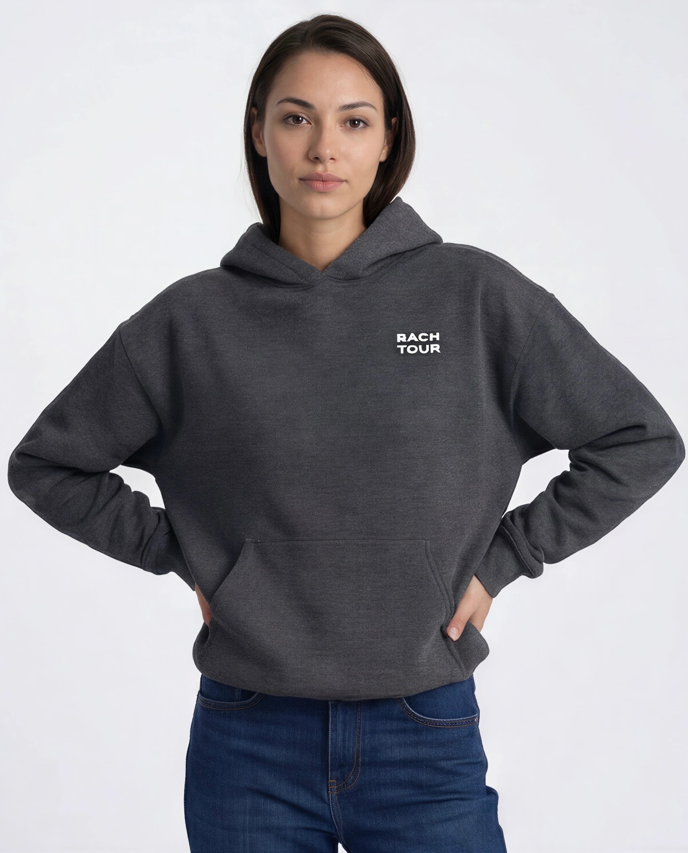 Model wearing Bachelorette Tour Hoodie - Dark Heather