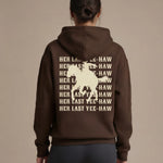 Model wearing Last Rodeo Hoodie