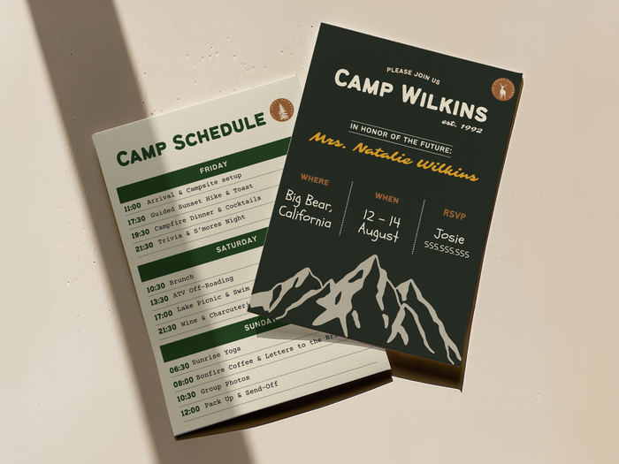 Camp Bachelorette Party Invitation & Itinerary Canva Template