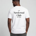 Model wearing Newlywed Club T-Shirt - Charcoal Logo