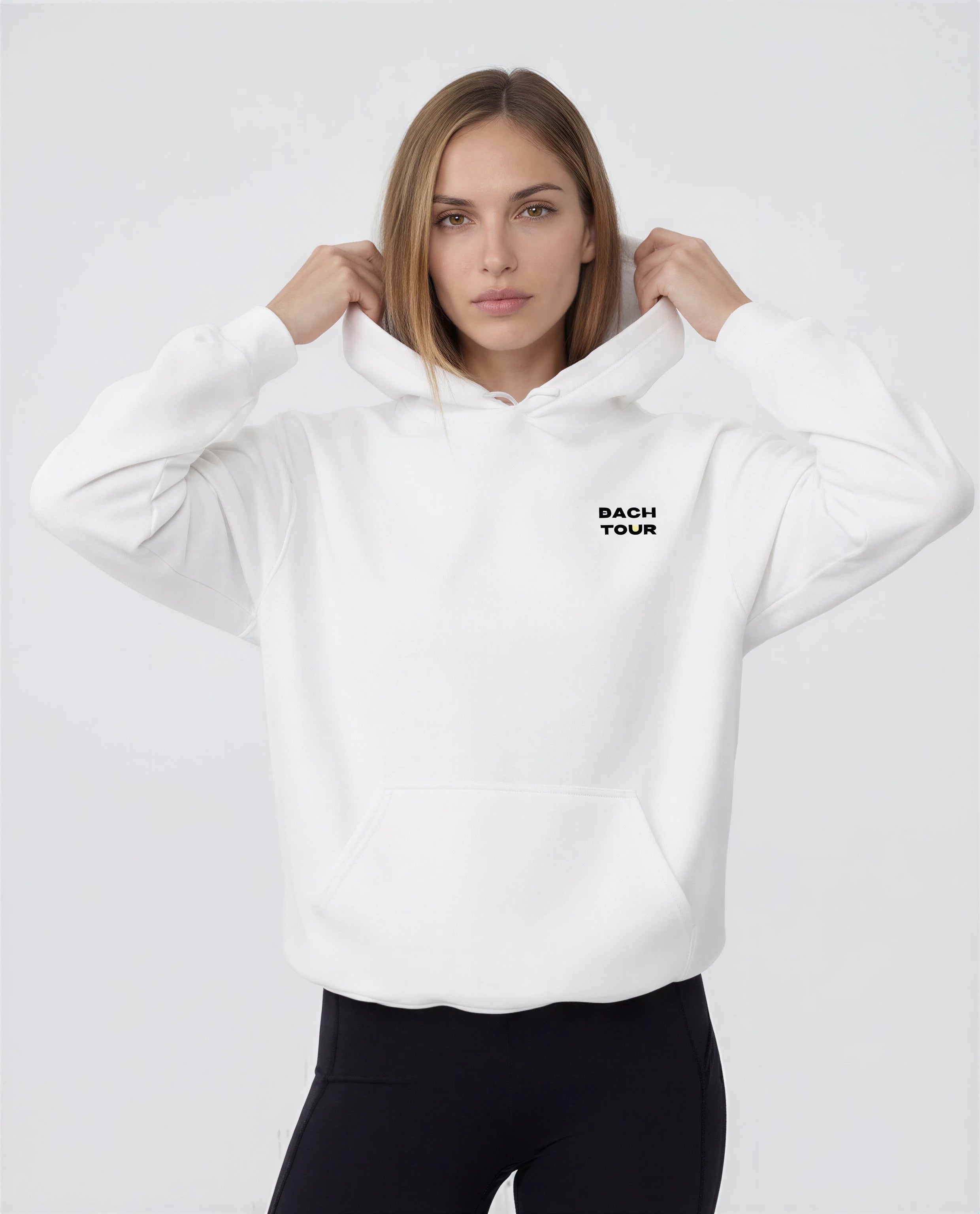 Model wearing Bachelorette Tour Hoodie - White