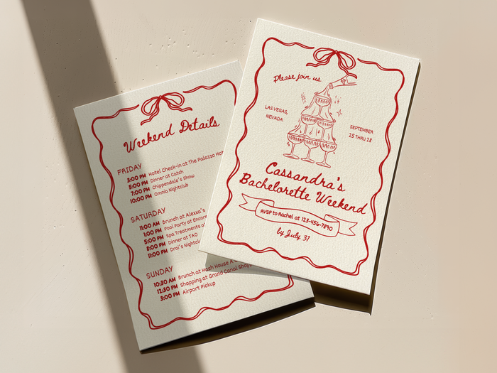 Champagne Tower Bachelorette Party Invitation & Itinerary Canva Template