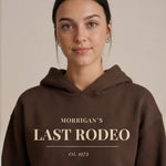 Model wearing Last Rodeo Hoodie