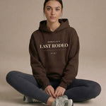 Model wearing Last Rodeo Hoodie