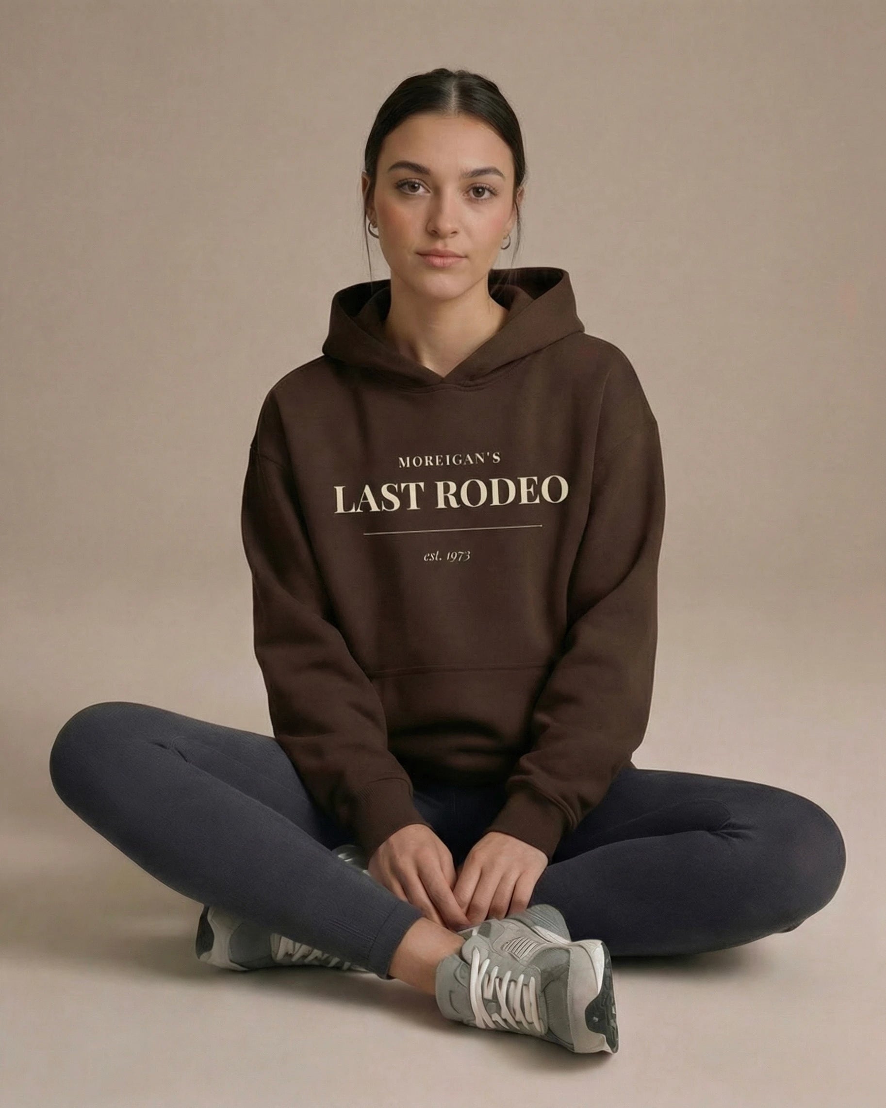 Model wearing Last Rodeo Hoodie