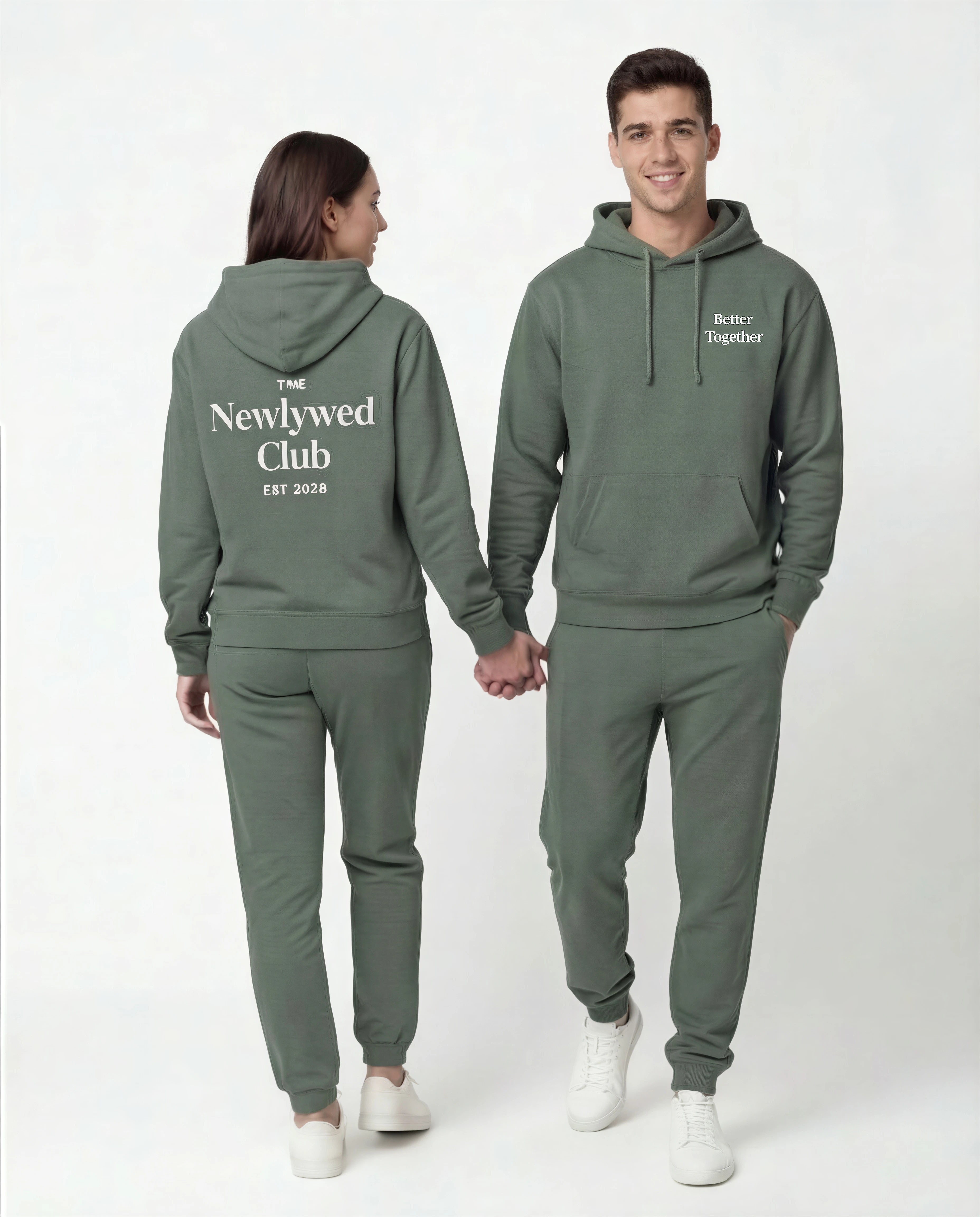 Model wearing Newlywed Club Hoodie - Alpine Green