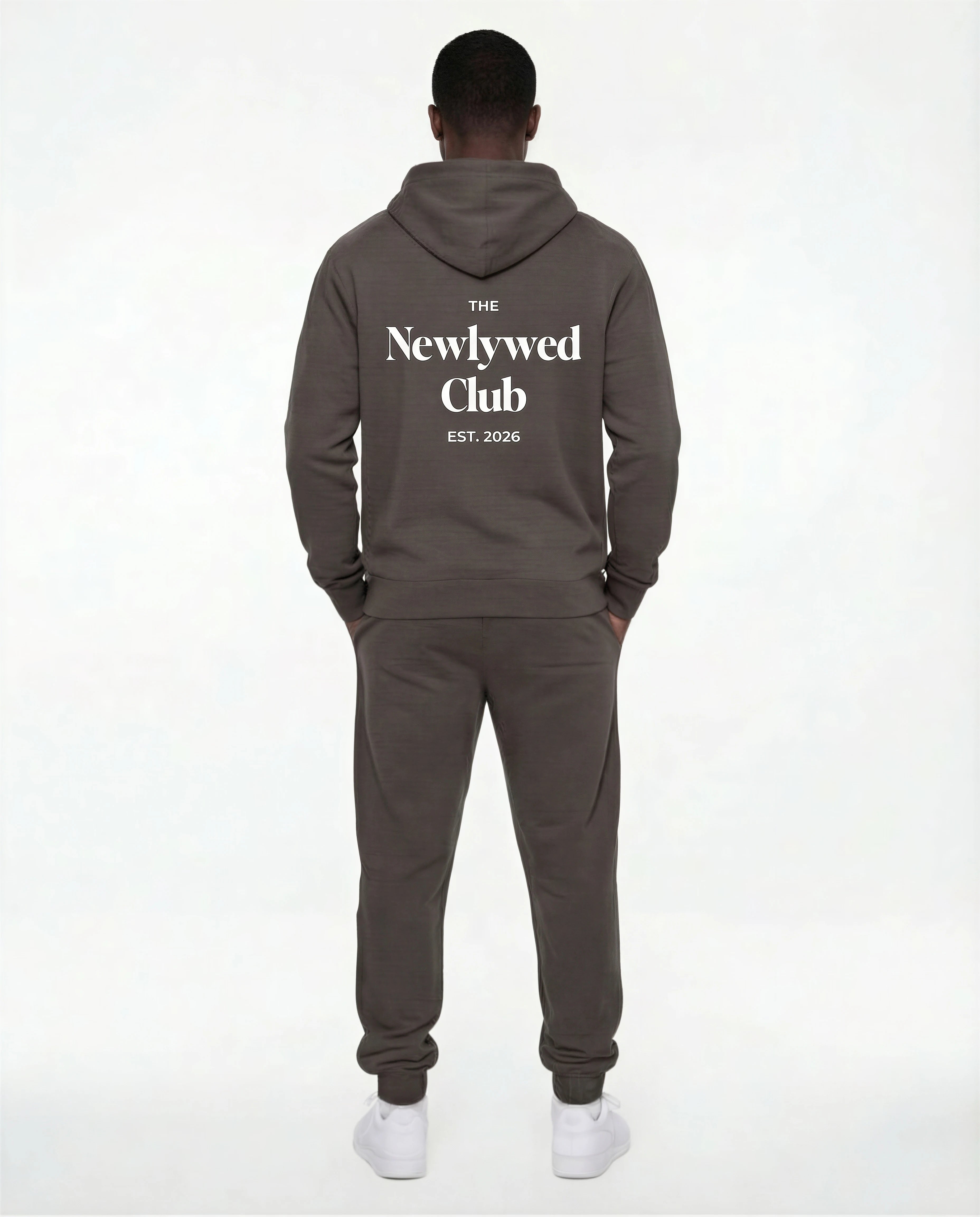 Model wearing Newlywed Club Hoodie - Charcoal