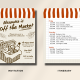 Fresh Off the Market Bachelorette Party Invitation & Itinerary Canva Template