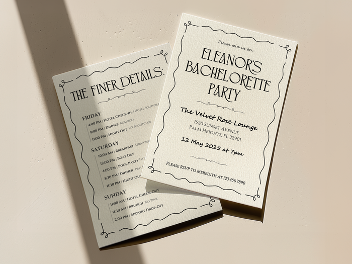 Classic Linen Bachelorette Party Invitation & Itinerary Canva Template