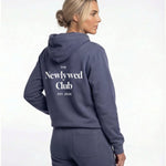 Model wearing Newlywed Club Hoodie - Slate Blue