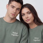 Model wearing Newlywed Club Crew Neck Sweatshirt - Alpine Green