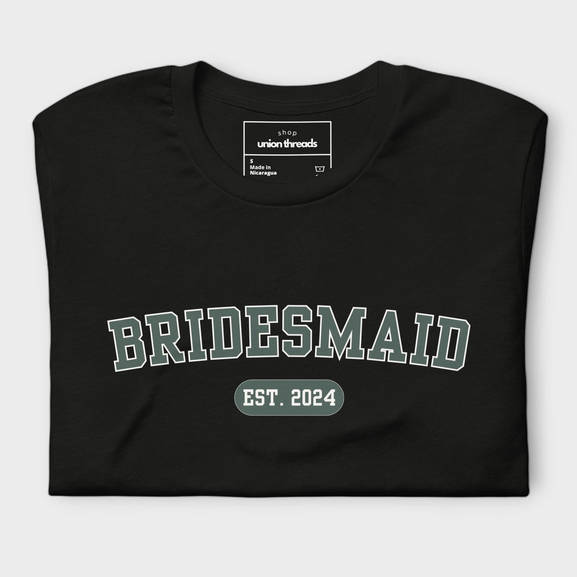 Bridesmaid Varsity Shirt - Black and Green-Union Threads