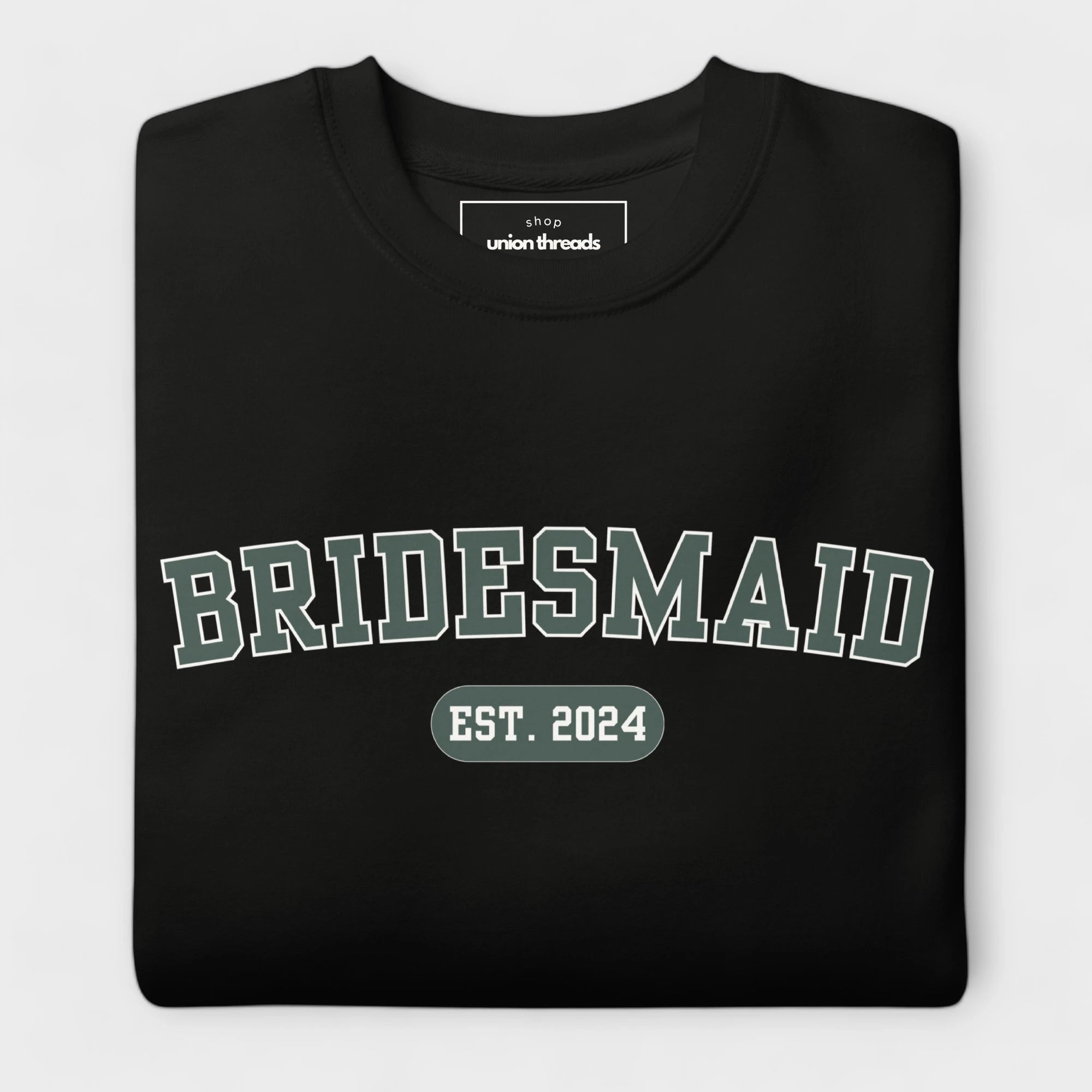 Bridesmaid Varsity Sweatshirt - Black and Green-Union Threads