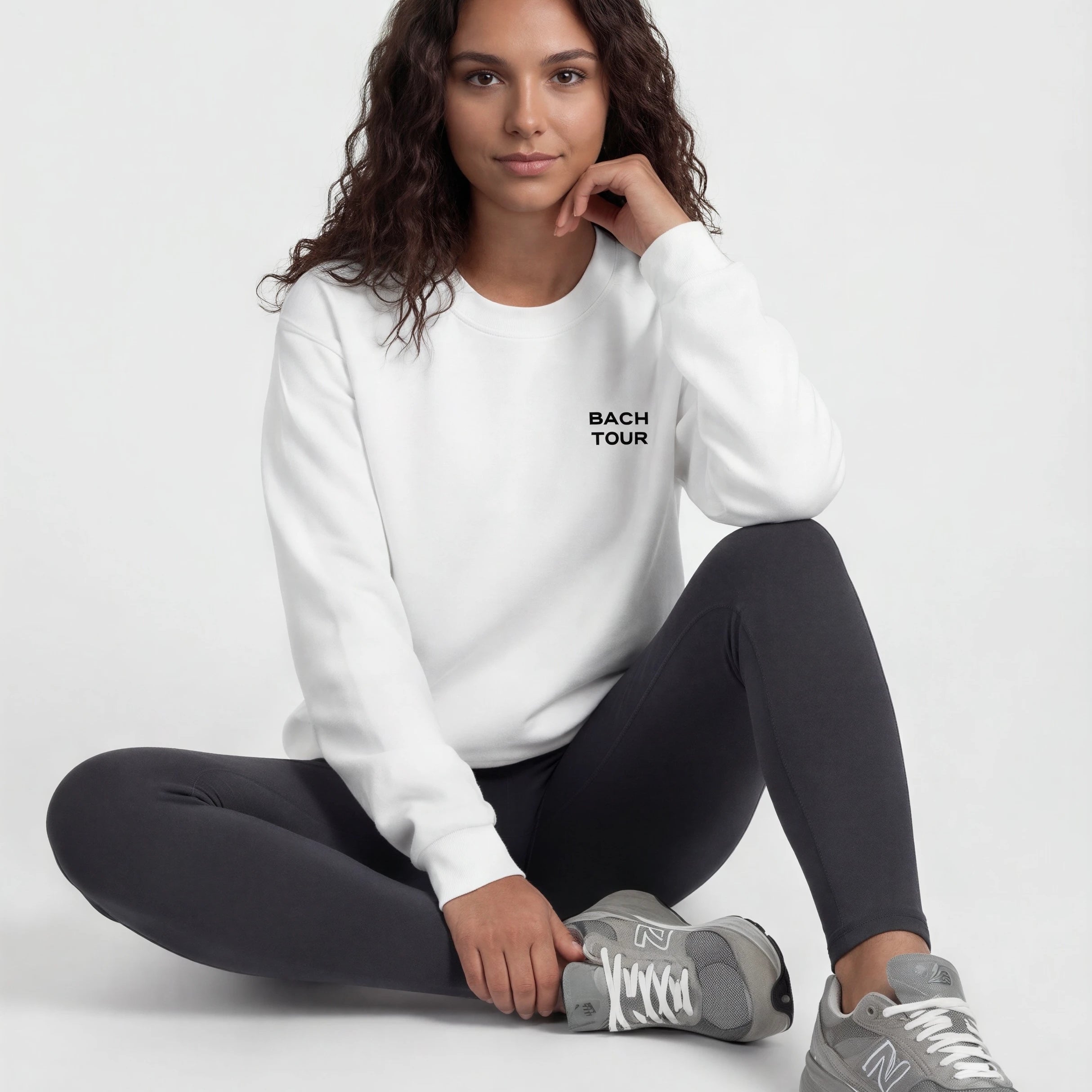 Model wearing Bachelorette Tour Sweatshirt - White