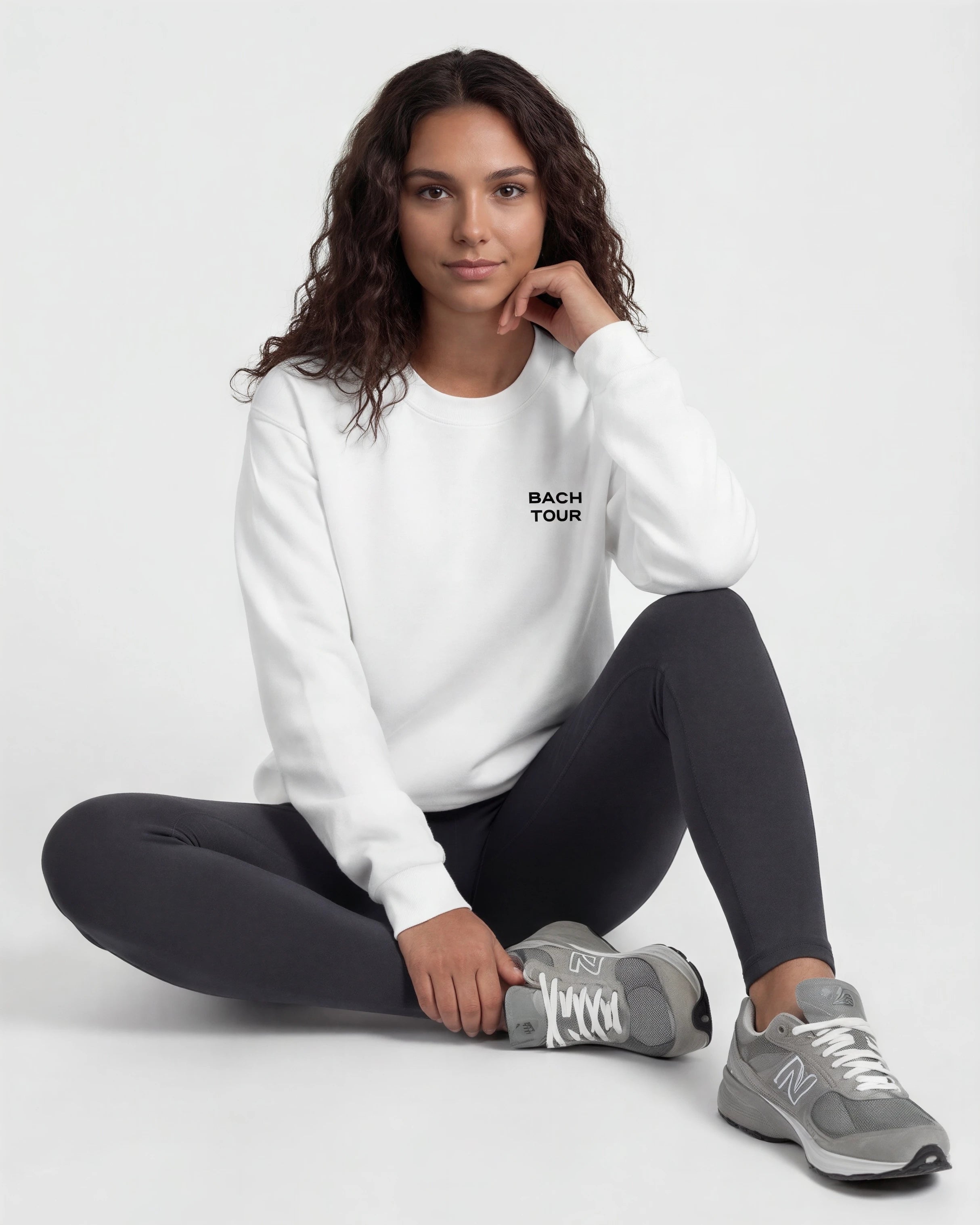 Model wearing Bachelorette Tour Sweatshirt - White