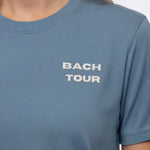 Model wearing Bachelorette Tour Shirt - Steel Blue