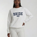 Model wearing Bride Varsity Sweatshirt - White