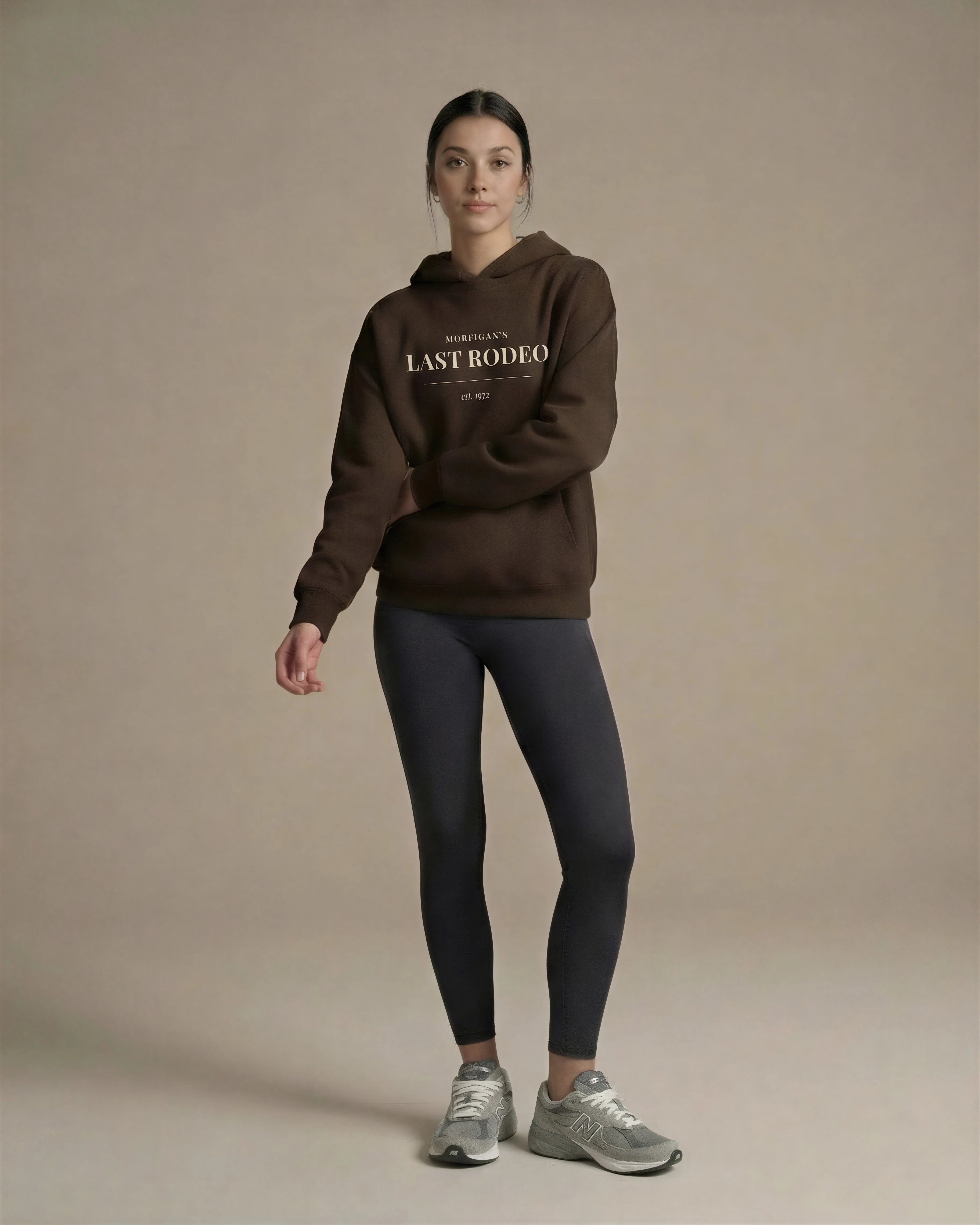Model wearing Last Rodeo Hoodie