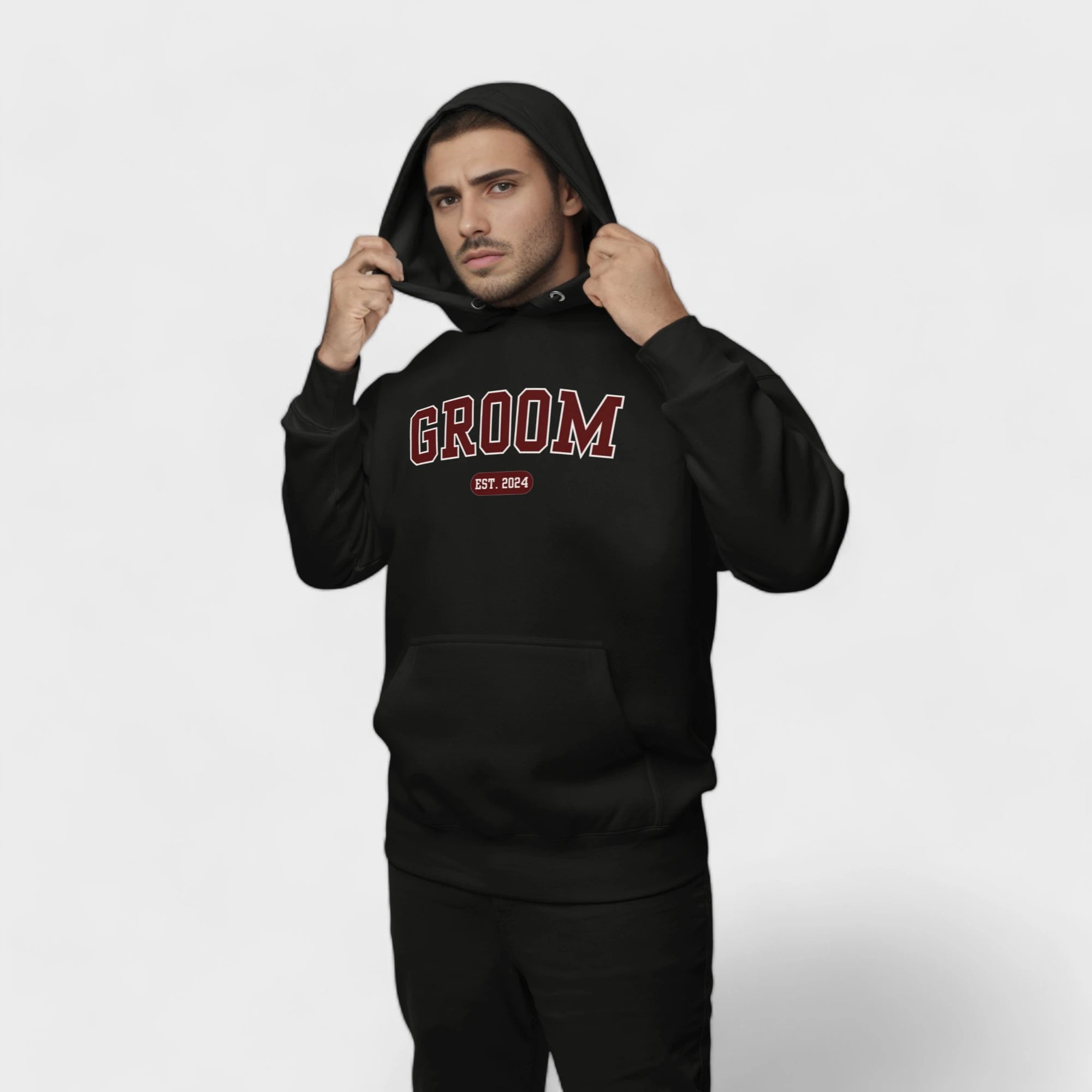 Groom Varsity Hoodie - Black and Red-Union Threads