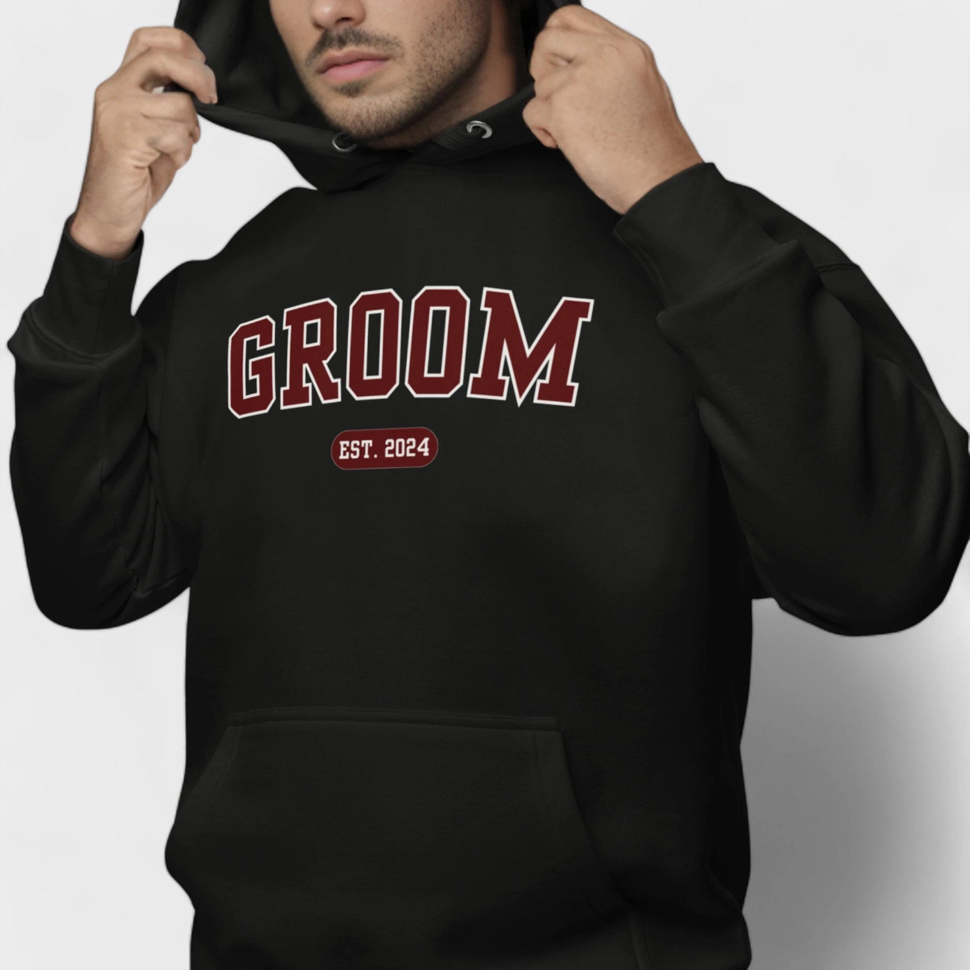 Groom Varsity Hoodie - Black and Red-Union Threads