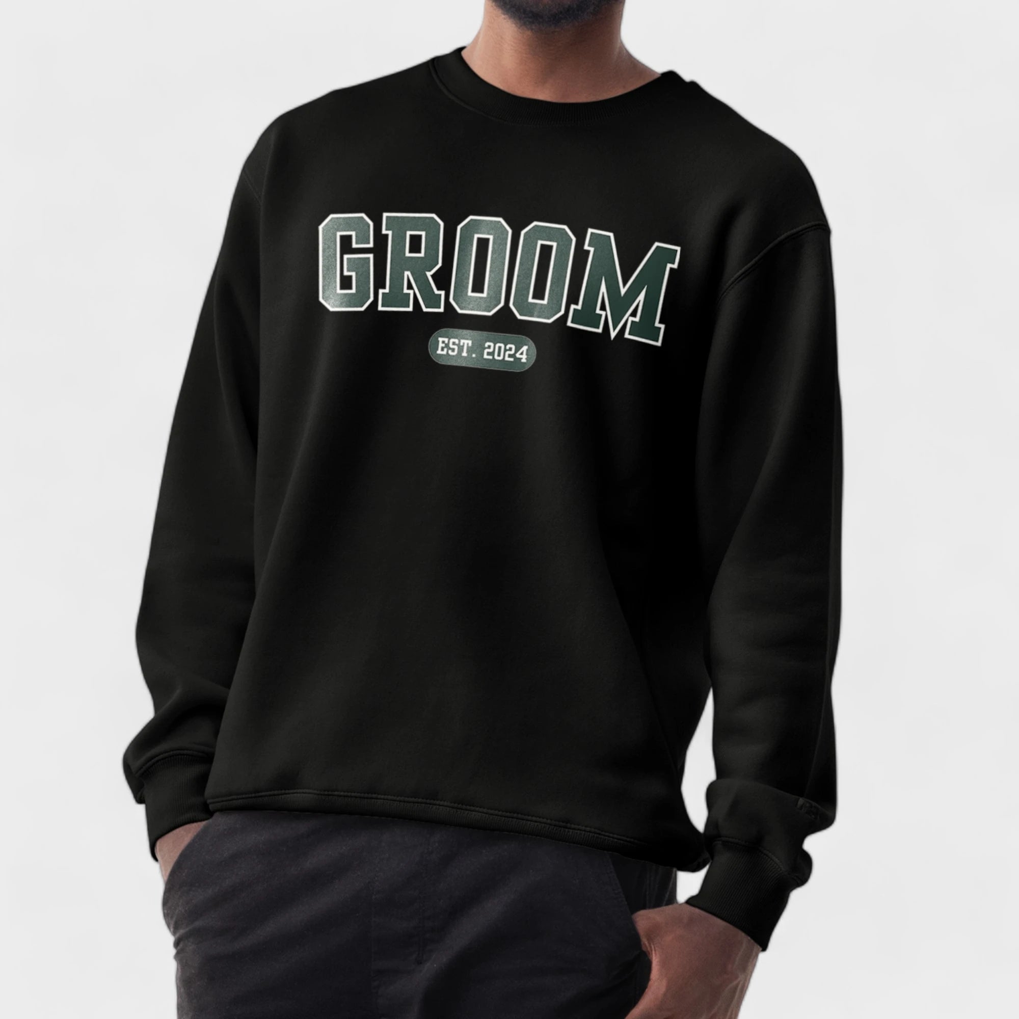 Groom Varsity Sweatshirt - Black and Green-Union Threads