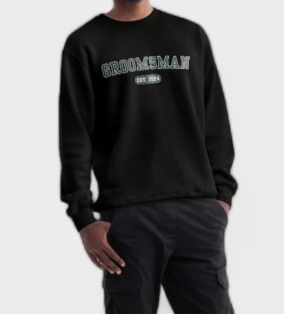 Groomsman Varsity Sweatshirt - Black and Green-Union Threads