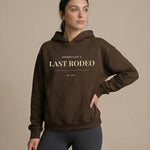 Model wearing Last Rodeo Hoodie