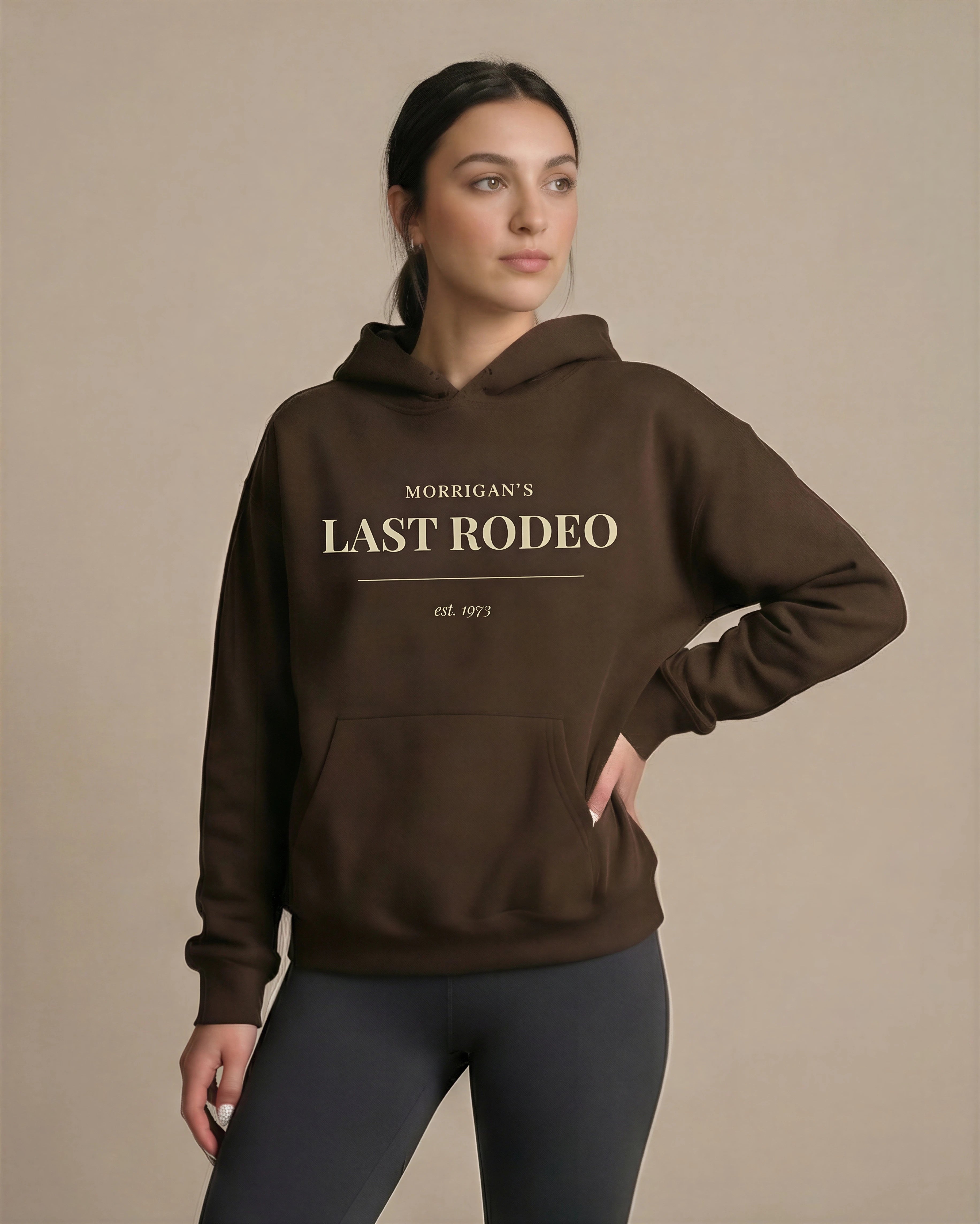 Model wearing Last Rodeo Hoodie