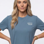 Model wearing Bachelorette Tour Shirt - Steel Blue
