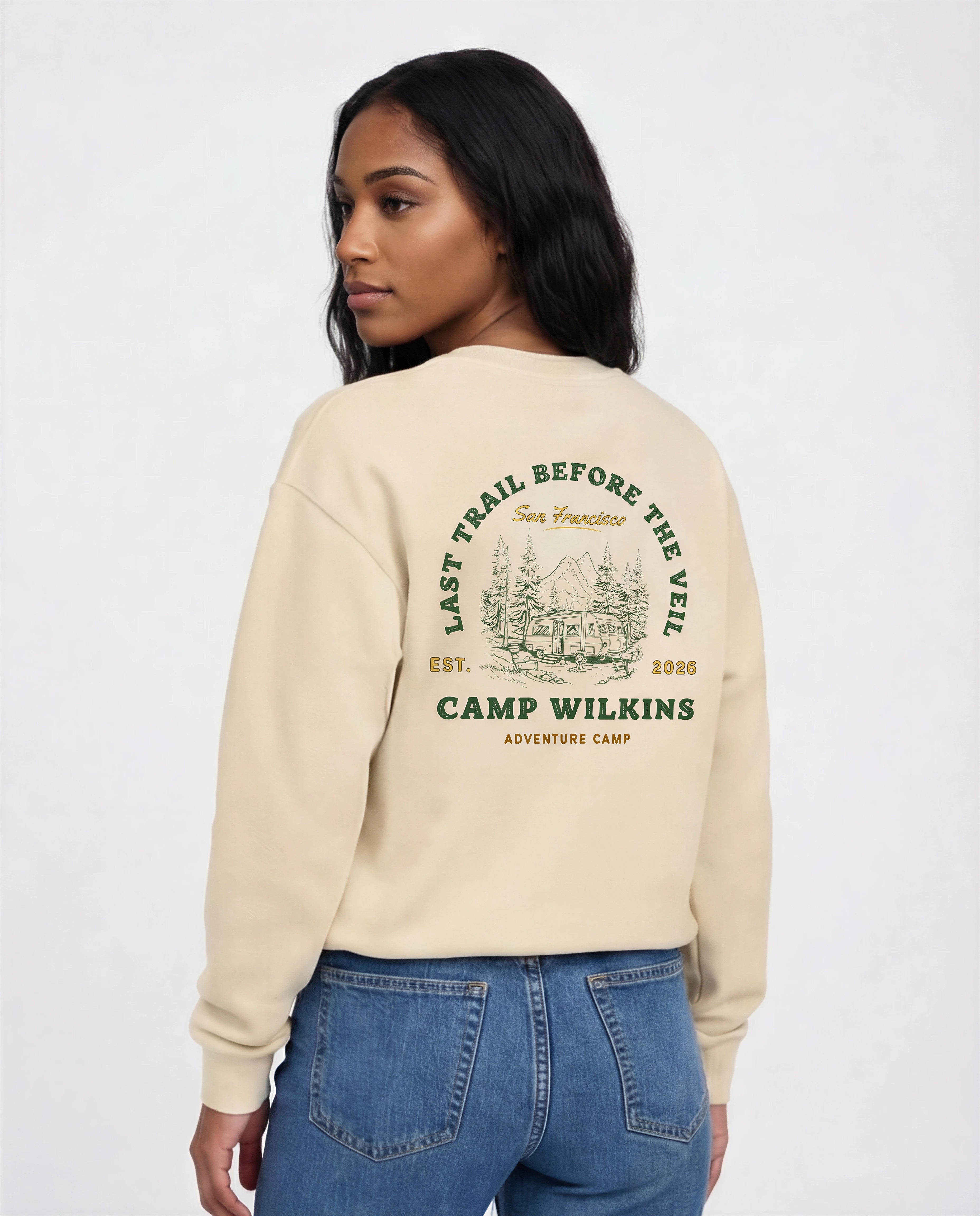Model wearing Camp Bachelorette Sweatshirt - Natural Beige