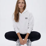Model wearing Bachelorette Tour Hoodie - White