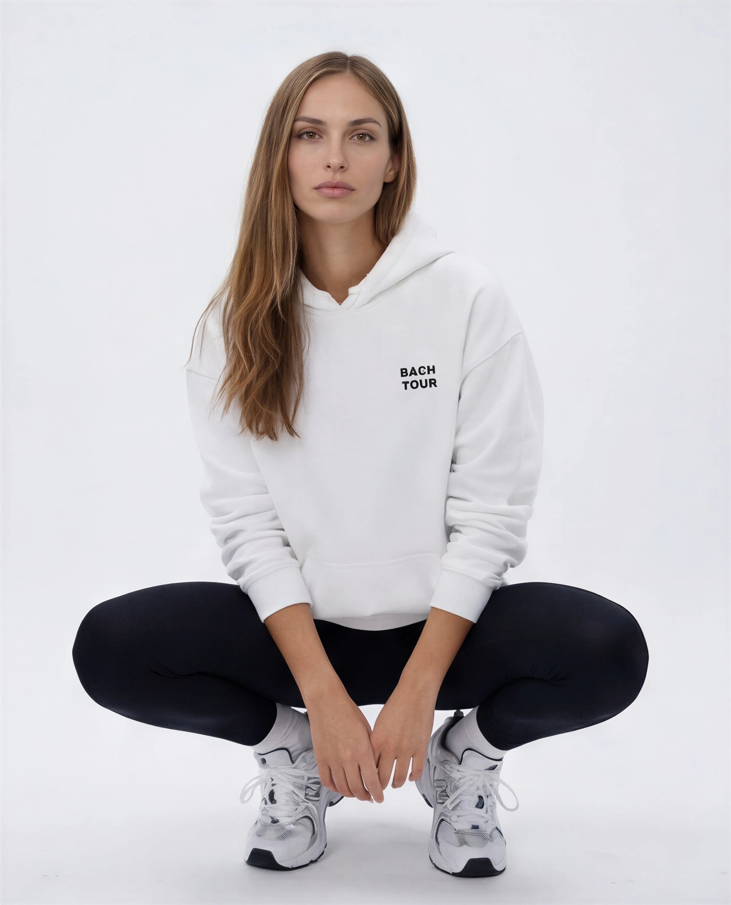 Model wearing Bachelorette Tour Hoodie - White