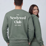 Model wearing Newlywed Club Crew Neck Sweatshirt - Alpine Green