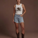 Model wearing Last Rodeo Tank Top