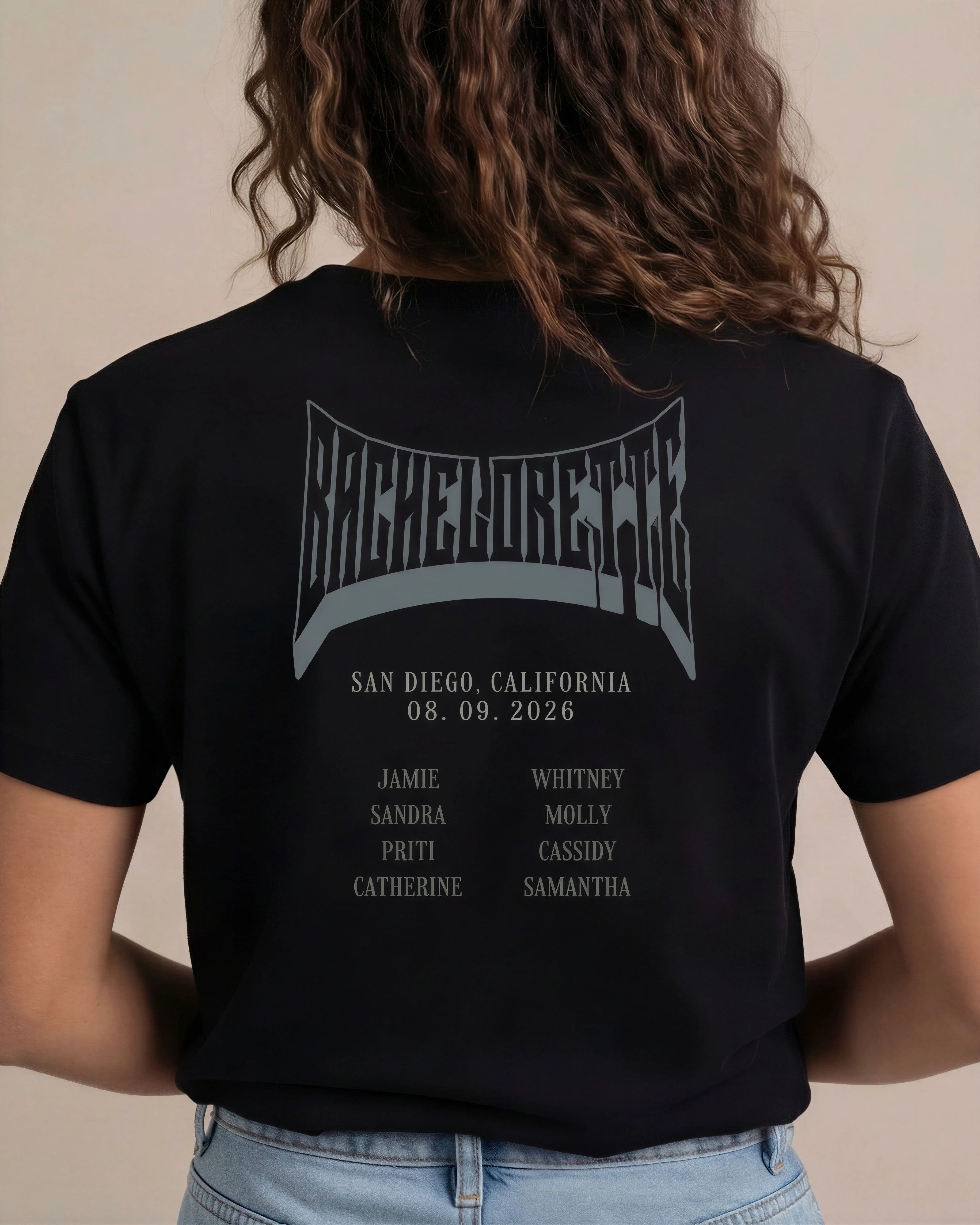 Model wearing Rock Band Bachelorette Shirt