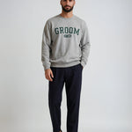 Model wearing Groom Varsity Sweatshirt - Heather Gray