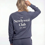 Model wearing Newlywed Club Crew Neck Sweatshirt  - Slate Blue