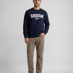 Model wearing Groom Varsity Sweatshirt - Navy
