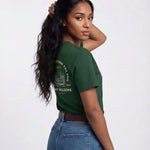 Model wearing Camp Bachelorette T-Shirt - Forest Green