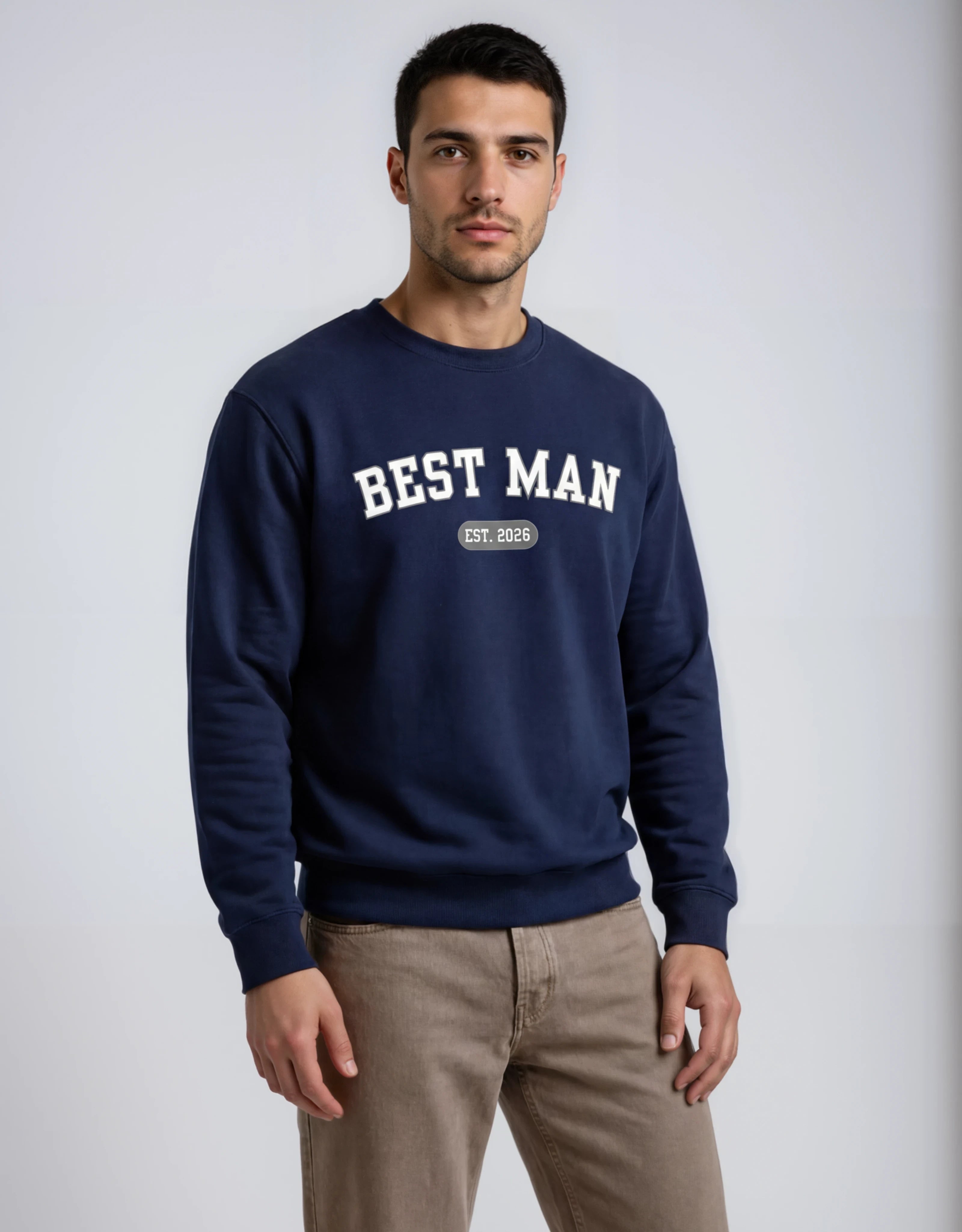 Model wearing Best Man Varsity Sweatshirt - Navy