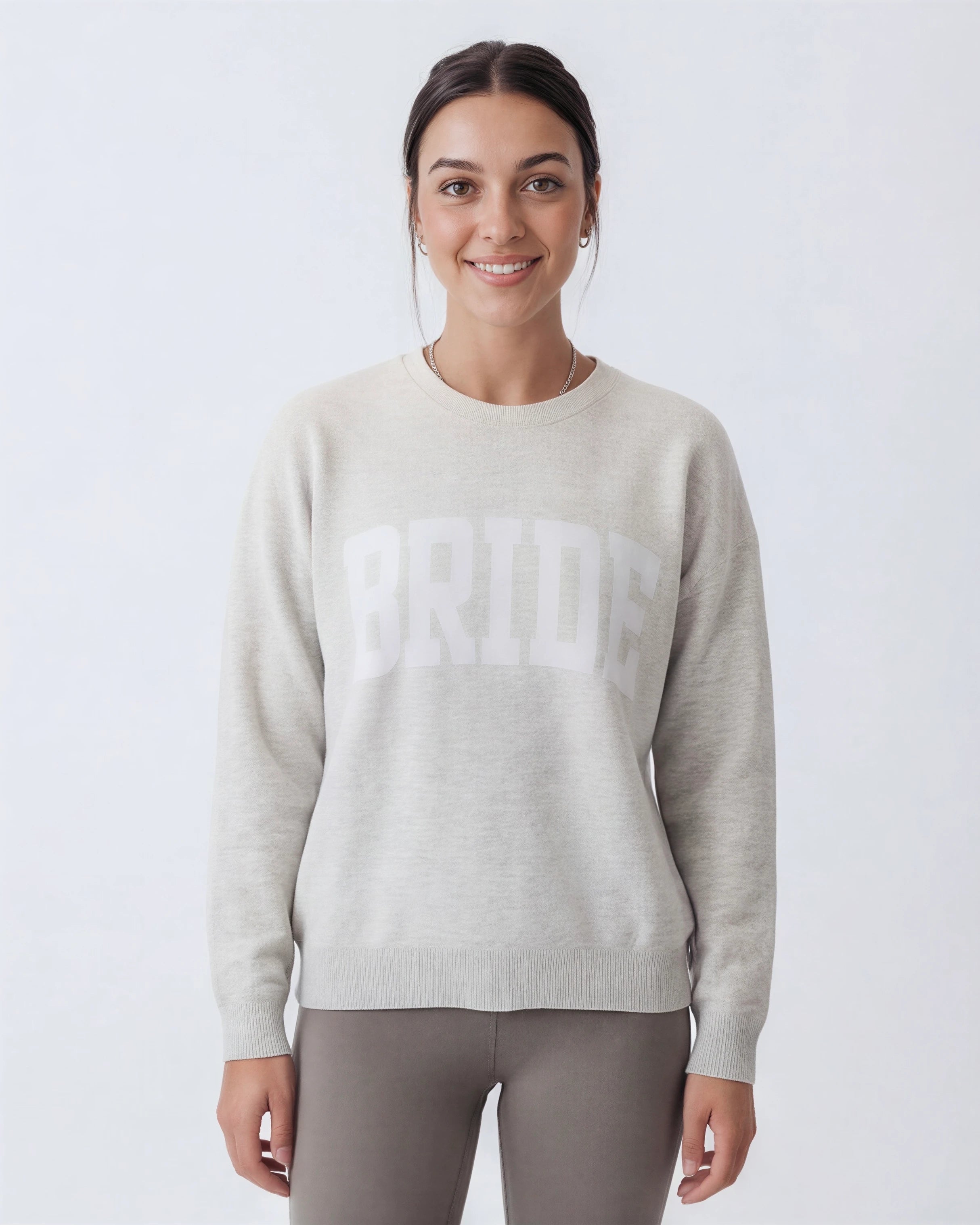 Model wearing Classic Fit Bride Sweater