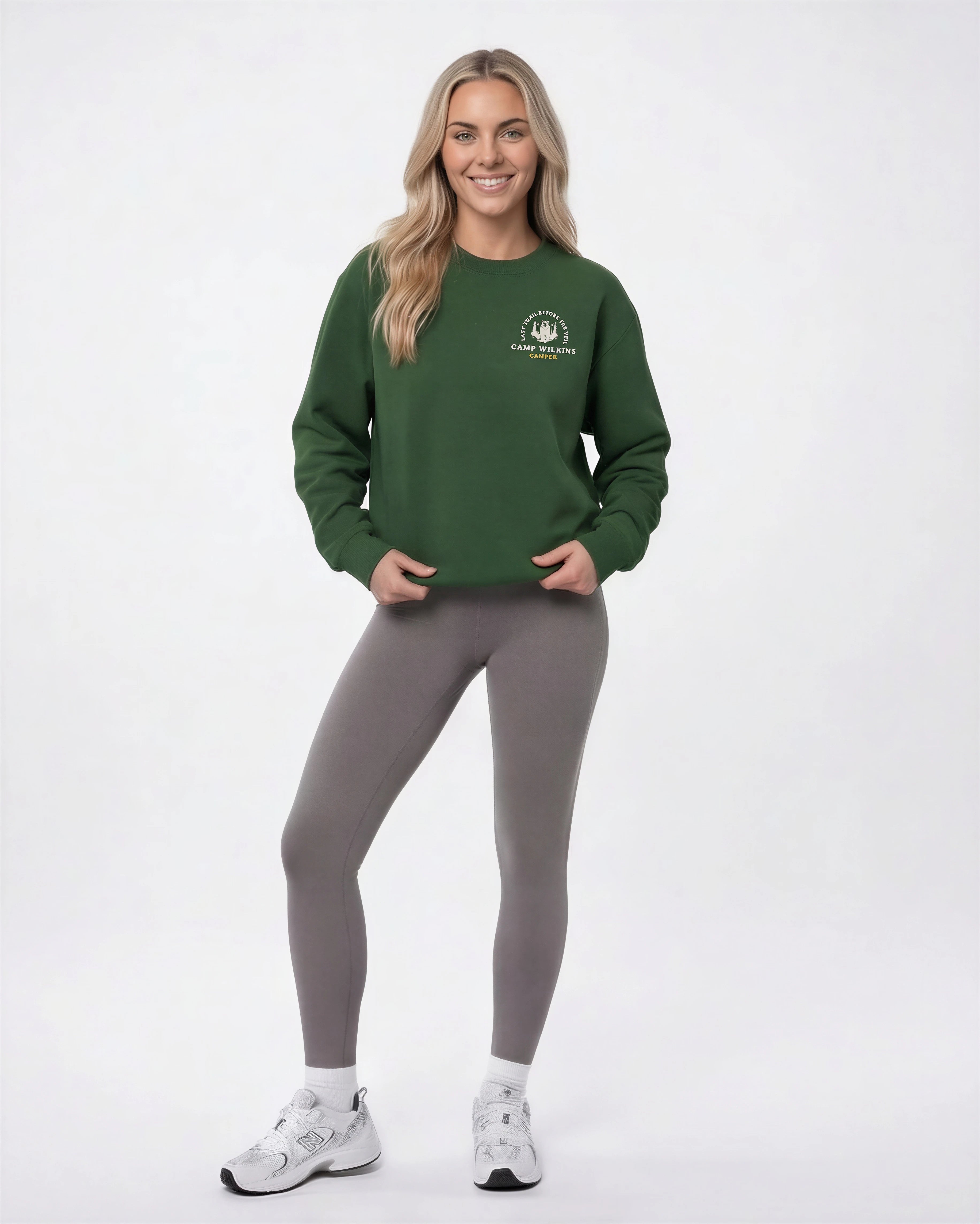 Model wearing Camp Bachelorette Sweatshirt - Forest Green