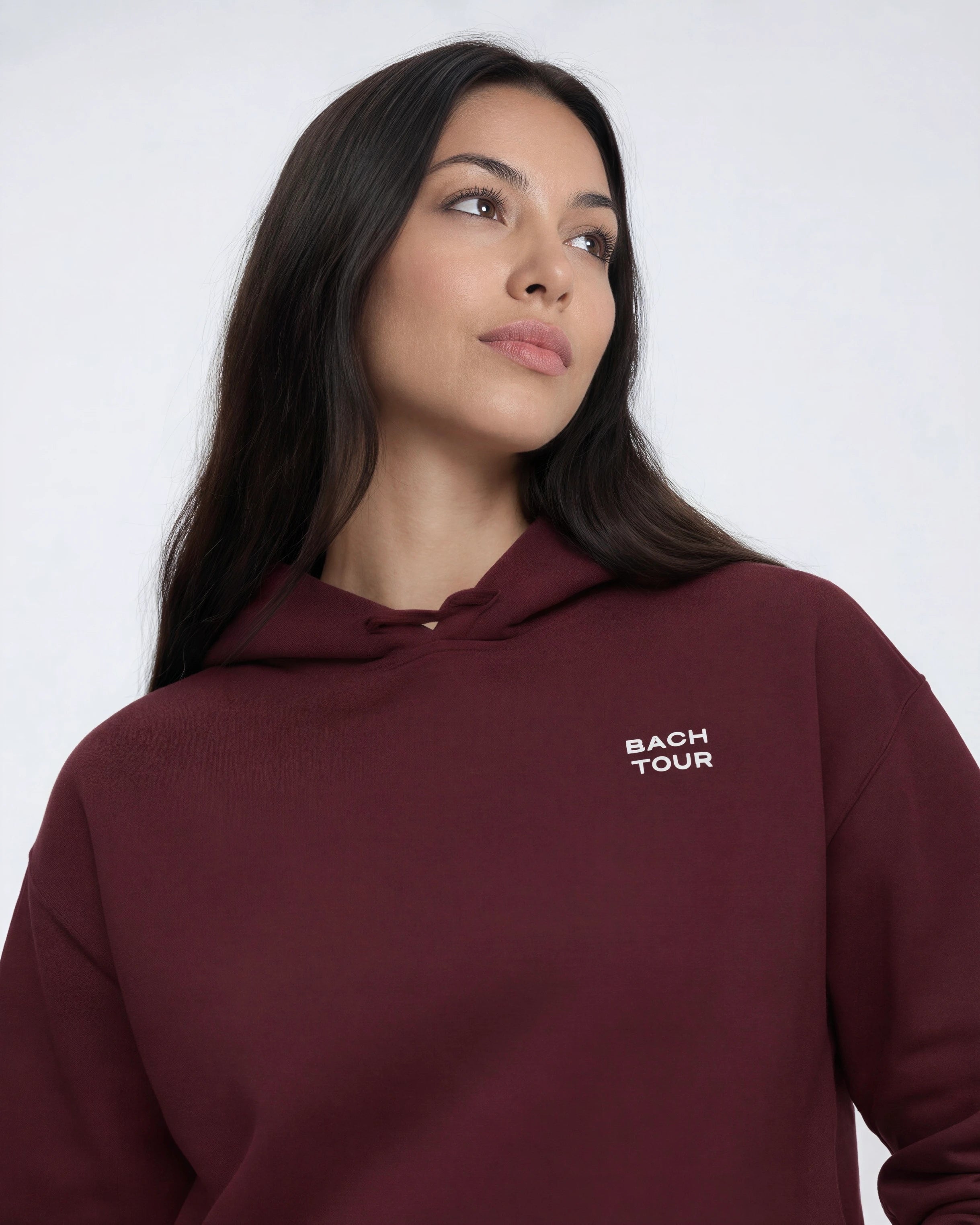 Model wearing Bachelorette Tour Hoodie - Maroon
