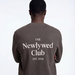 Model wearing Newlywed Club Crew Neck Sweatshirt - Charcoal