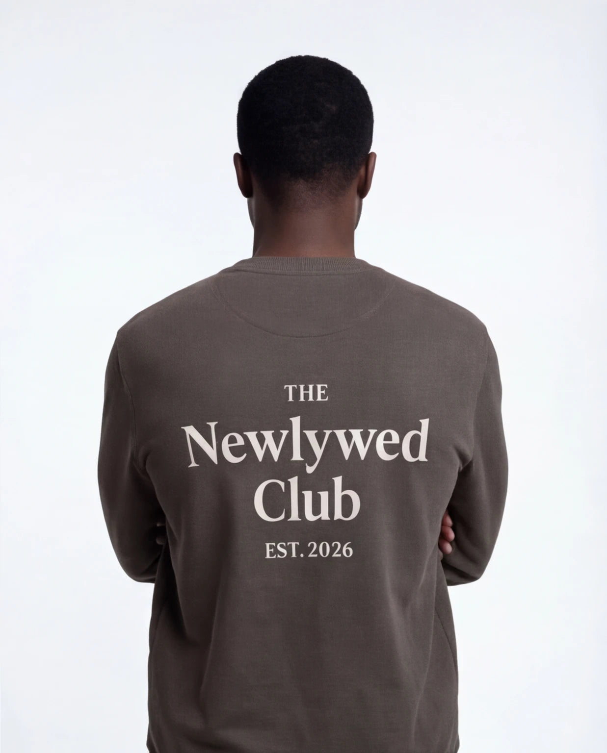 Model wearing Newlywed Club Crew Neck Sweatshirt - Charcoal