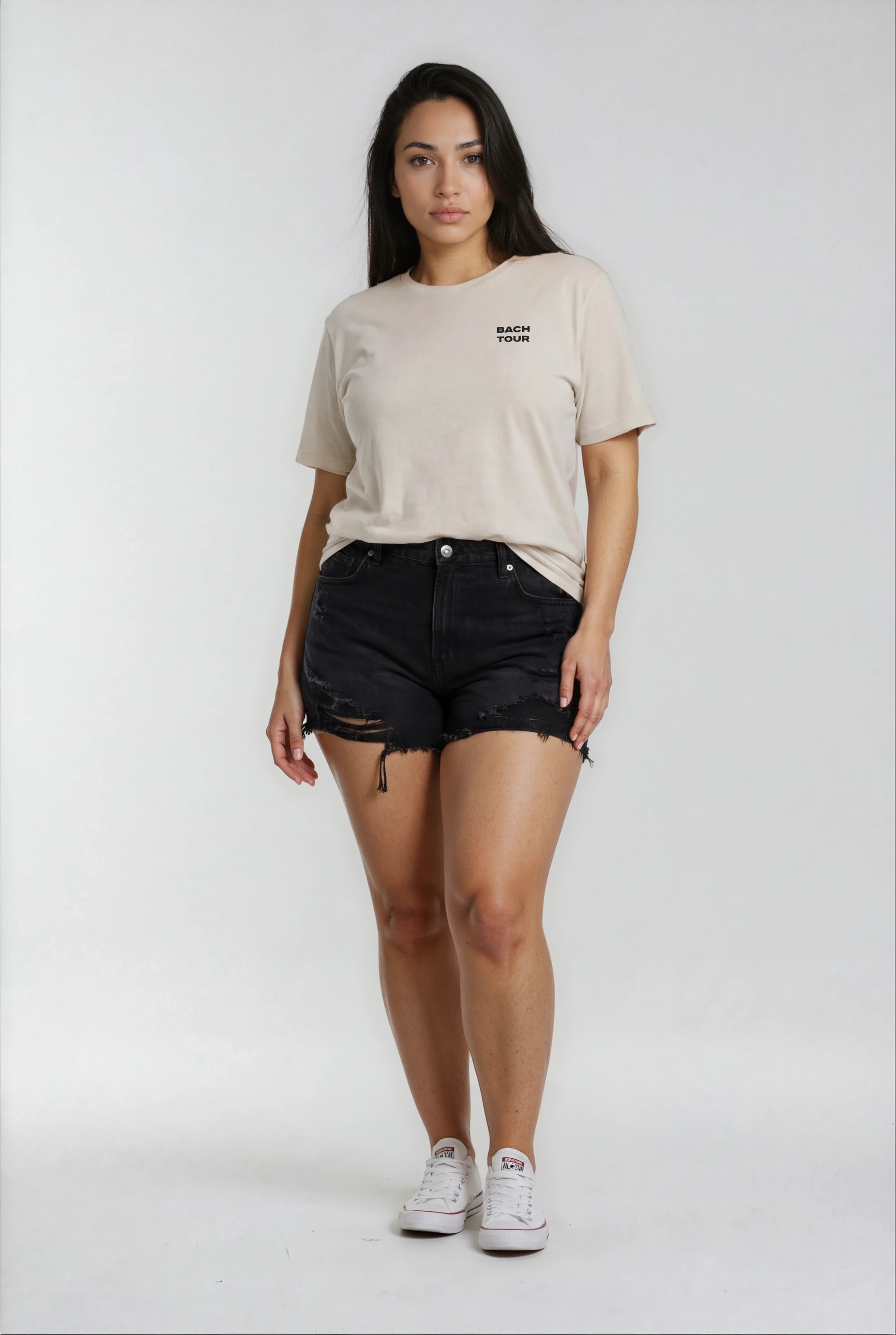 Model wearing Bachelorette Tour Shirt - Heather Bone