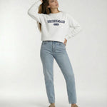 Model wearing Bridesmaid Varsity Sweatshirt - White