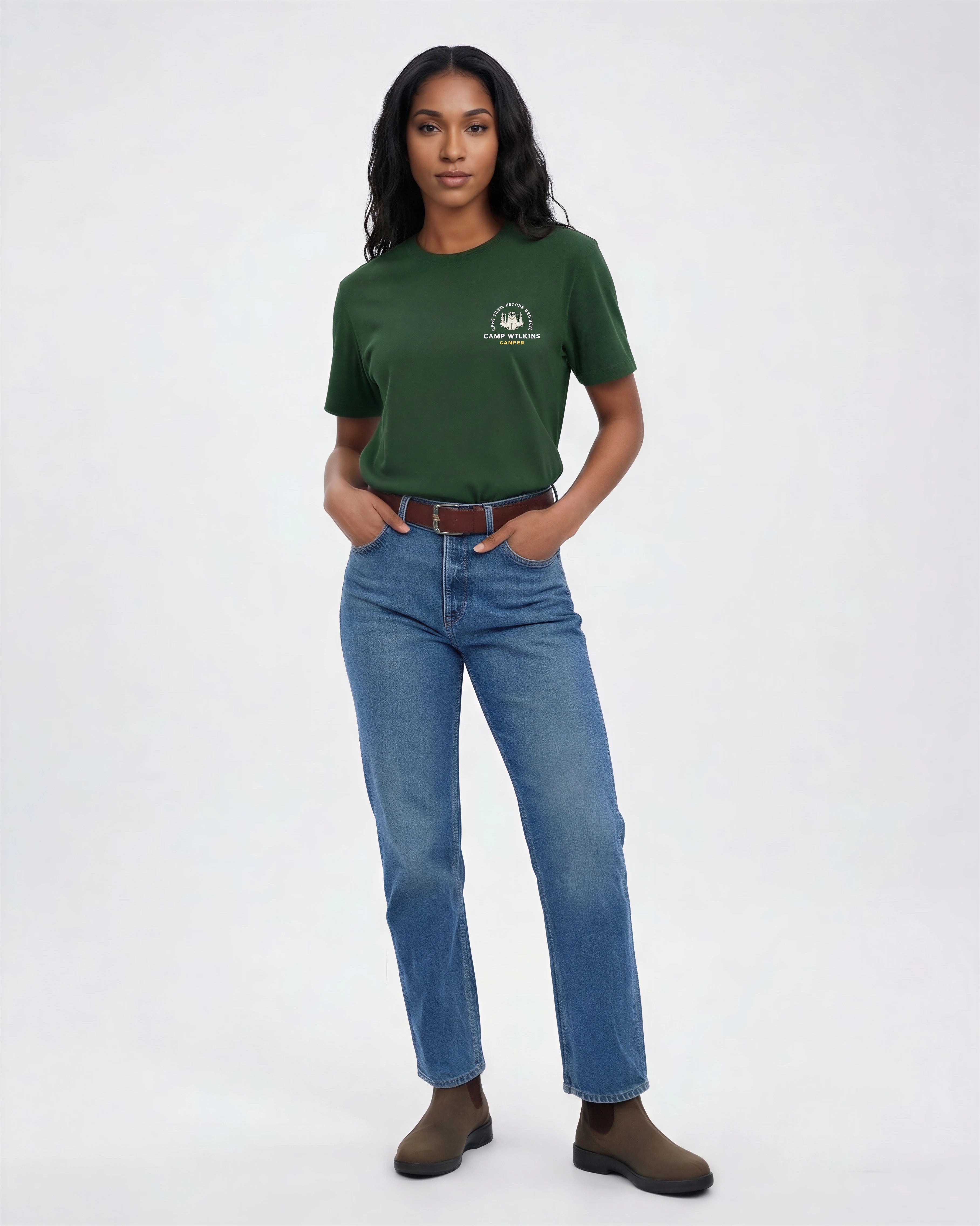 Model wearing Camp Bachelorette T-Shirt - Forest Green